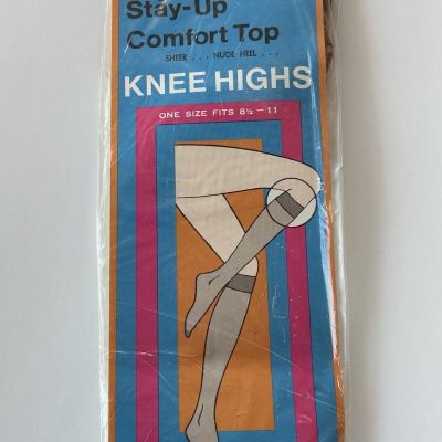 Vintage Papillon Stay-Up Comfort Top Knee Highs, Suntan, 1970s, NIP