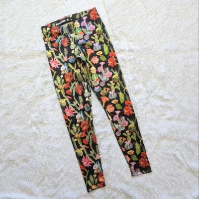 Blackmilk Desert Flower Cactus Leggings Shiny Luxe Fabric Black Milk Floral Y2K