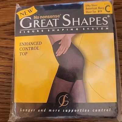 No Nonsense Pantyhose Great Shapes Enhanced Control Top Silky Sheer NAVY Sheer