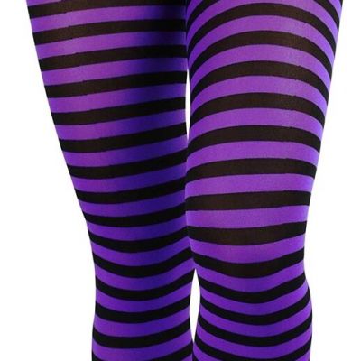 Womens Colorful Opaque Striped Tights Pantyhose Stocking Hosiery - Black/Purp...