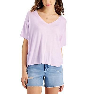 Style & Co Drapey V-Neck T-Shirt, - Lavender bouquet L