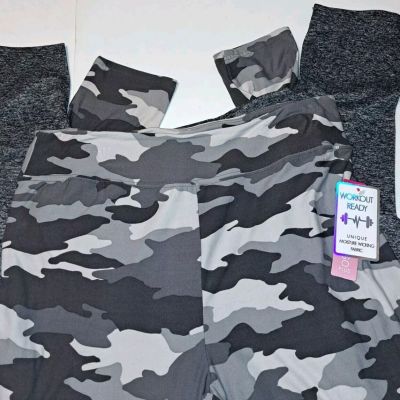 Ready To Go Womens Size 2X Gray Camo Gray Soft Leggings Stretch Two Pack New