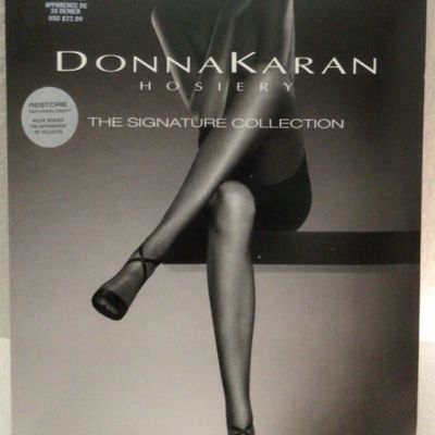 New Donna Karen Hosiery Signature Collection Sheer Satin Toner- Black -sz.med