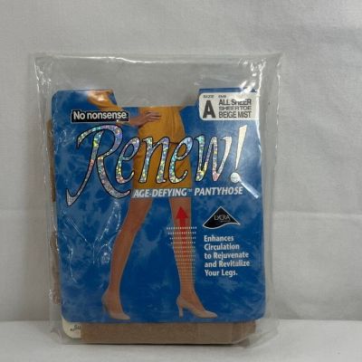 Vintage No Nonsense Renew Age Defying Pantyhose All Sheer BEIGE MIST, Size A