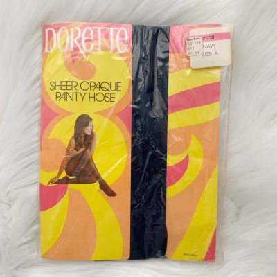 New in Package - Vintage Dorette Famous Barr Navy sheer opaque pantyhose A