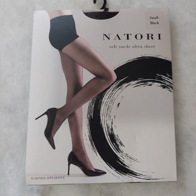 Natori Women's Black Soft Suede Ultra Sheer Control Top Pantyhose Size Small