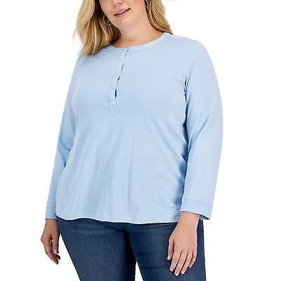 Style & Co Plus Size Henley Top, - Angel Falls 3X