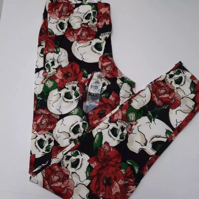 Leggings Teens Juniors Small 3-5 Skull Flower Halloween Style Print Ankle Length