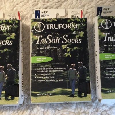 Lot Of 3 Truform Over Calf Knee High Socks: 8-15 mmHg XL BLACK (1913BL-XL) NEW