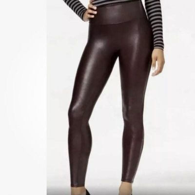 Spanx Size M Faux Leather Leggings Burgundy Maroon High Rise