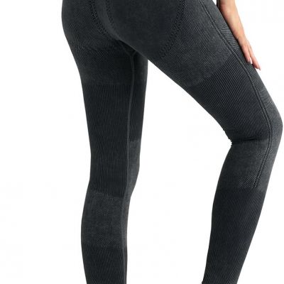 Womens Warm Gym Leggings Ribbed High Waisted Workout Yoga Jeggings Running Pants