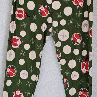 Womens Leggings Pants Size TC2 LuLaRoe Multicolor Santa Clause Snowballs