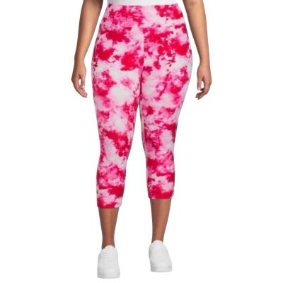 Women’s Terra & Sky Pink Tie Dye Print Capri Leggings Size 0X (14W) NEW