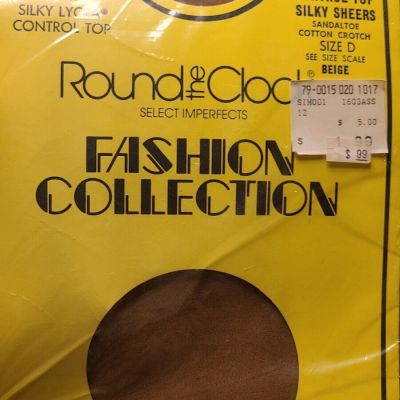 VINTAGE CONTROL TOP PANTYHOSE ROUND THE CLOCK BEIGE SIZE D