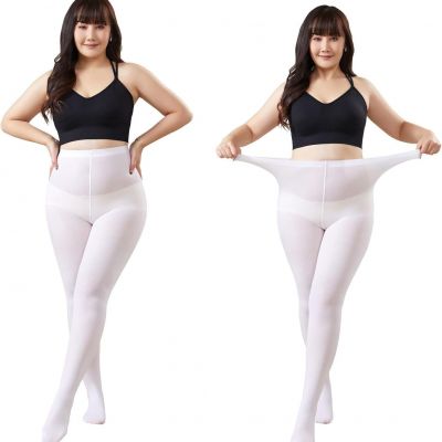 MOOCHI 2 Pairs Women's Plus Size Opaque Tights Control Top High Waist Ultra Soft