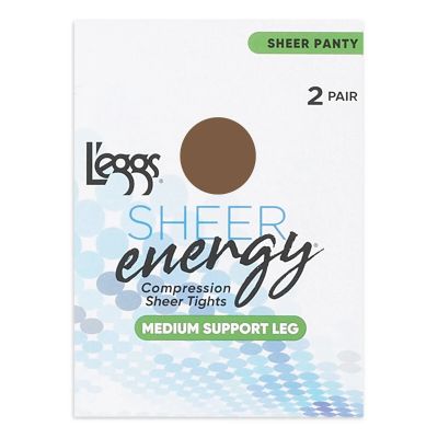 L'eggs Sheer Energy Medium Leg Support Control Top Tights, 2 Pair Suntan Size B