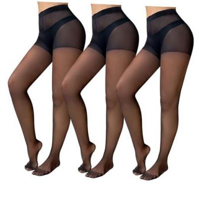 Jamieya Plus Size Stockings 3 Pairs Women's Semi-Sheer Tights X-Large Black