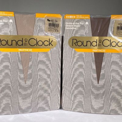 Vintage Round The Clock Girdle At The Top Pantyhose - Mulit Color - Lot of 2