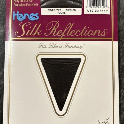 HANES Silk Reflections Pantyhose Silky Control Top Sandalfoot Olive Size CD