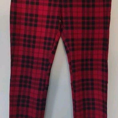 Sanctuary Large Pants Red Black Tartan Plaid Stretch Pull On Leggings Pockets