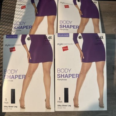 HANES BODY SHAPER Style Essentials Pantyhose BLACK 3X/4X - 4 PACK