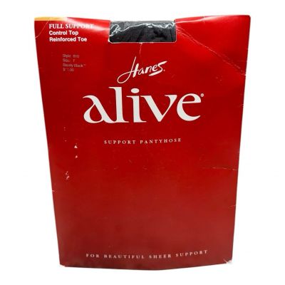 Vintage HANES ALIVE Full Support Control Top Pantyhose F Barely Black Open pkg