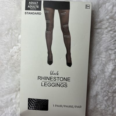 Black Rhinestone Legging Fishnet Nylons Bling Adult One Size New