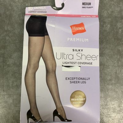 Hanes Silky Ultra Sheer Control Top Tights Barely Black Women's Size M NEW *