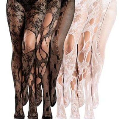 6 Pairs Women Fishnet Thigh High Stockings Lace Tights One Size Floral Hole