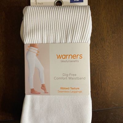 Warners Women's XS Dig Free Comfort Waistband Leggings WHITE Ribbed