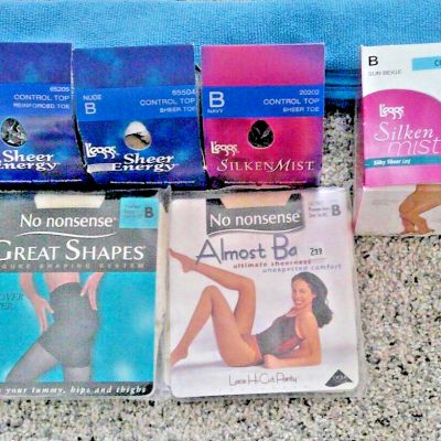 Leggs & No Nonsense Control Top Pantyhose Size B NEW five different shades