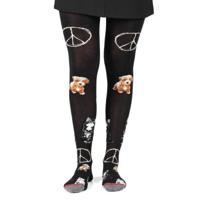 Fil de Jour France Cotton Angora Blend Tights, Peace Dog Cat, S/M Made in Italy