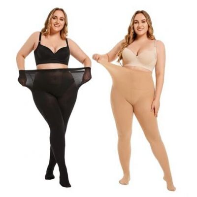 2 Pairs Plus Size Soft Opaque Tights for Women - 80D Women's 1X Black+nude