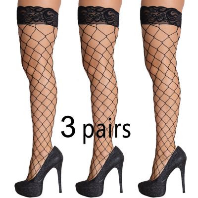 Cozy 3 Pairs Stockings Thigh High Socks Lace Fishnet Hot Fashion Sexy Hosiery