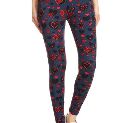 Women's Yoga Style Banded Lined Heart Print Leggings (OS)