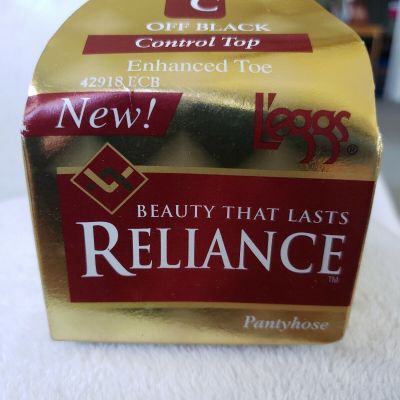 L’eggs Reliance Size C Control Top Enhance Toe Pantyhose Off Black 1996