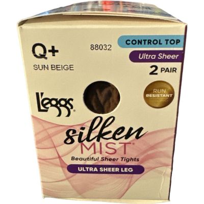 Leggs Control Top Silken Mist Ultra Sheer Leg Size Q+ Sun Beige 2 Pairs New