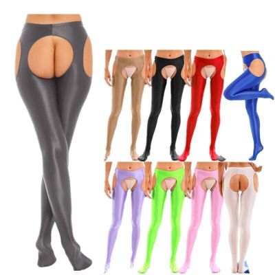 Women Pantyhose High Waist Tights Glossy Lingerie Semi-Sheer Stockings Nylon