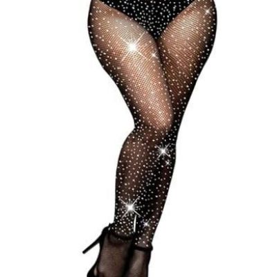 FANCAME Women’s Sparkly Fishnet Tights Shiny Mesh Medium-X-Large Black