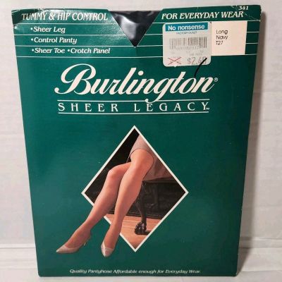 Vtg Burlington Sheer Legacy Control Top Sheer Toe Pantyhose T27 NAVY Long 341