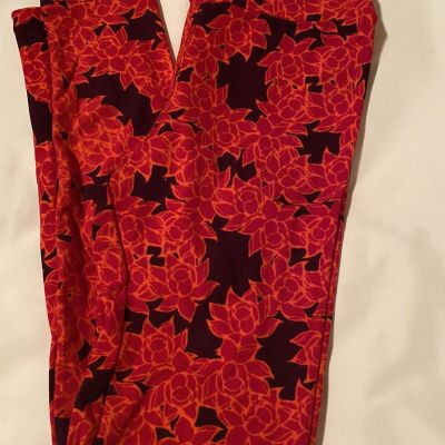 Lularoe One Size Leggings Purple orange pink floral pattern