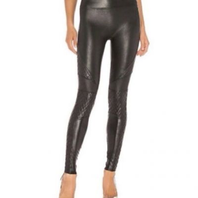 Spanx Black Faux Leather Moto Quilted Legging Size XS