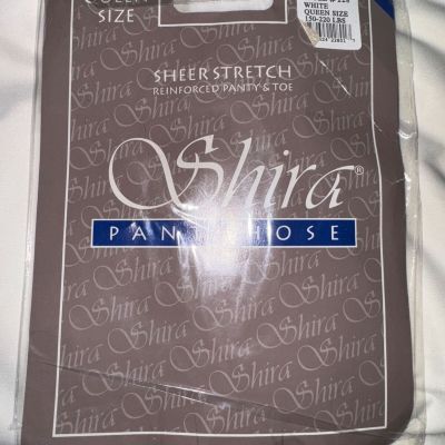 Shira Sheer Stretch Pantyhose Queen Size 150-220 Lbs Reinforced Panty Toe White