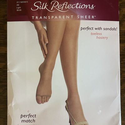 NIP Hanes Silk Reflections Toeless Control Top Pantyhose Color Light Size AB