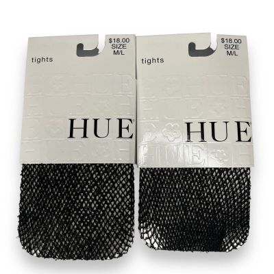 Hue Made In Italy Wool Boucle Tights Size M/ L Black 2 Pair Pack