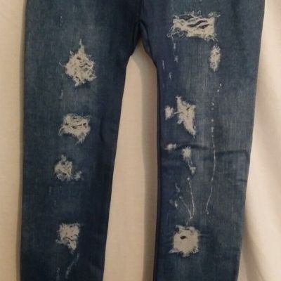 Jeaneez Comfortable Leggings Faux Distressed Jeans S M L Waist 26 to 32 NWOT