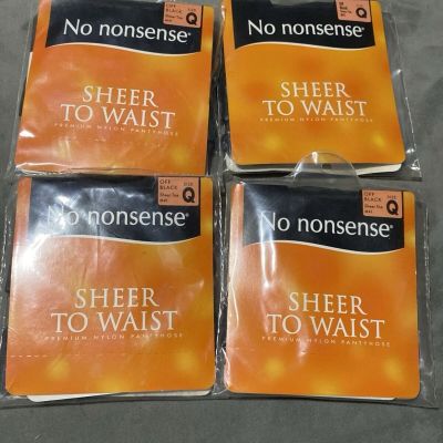 Lot of 4 No Nonsense Sheer To Waist Pantyhose Size Q Sheer Toe Off Black NEW