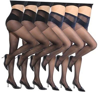 6 Pairs 20D Women's Sheer Tights Ultra Thin High X-Large 3*black,3*navy Blue