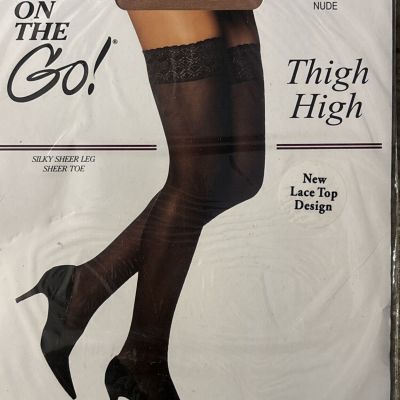 On The Go! Lace Top Thigh High Silky Sheer Leg Toe Queen Size Nude Stocking