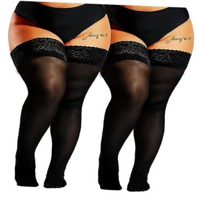 Plus Size Thigh High Stockings, Semi Sheer Medium-Large Plus 2 Pairs - Black